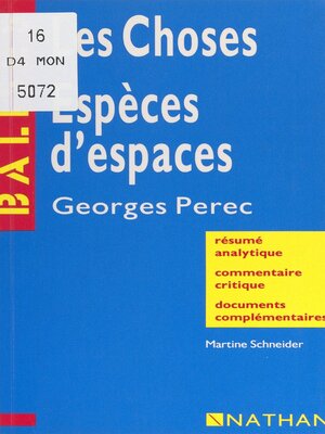 cover image of Les choses. Espèces d'espaces